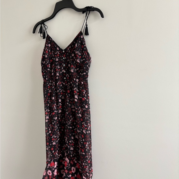 Express Dress Midi High Low Floral Black Red Button S Smocked Whimsigoth Boho - Picture 3 of 11